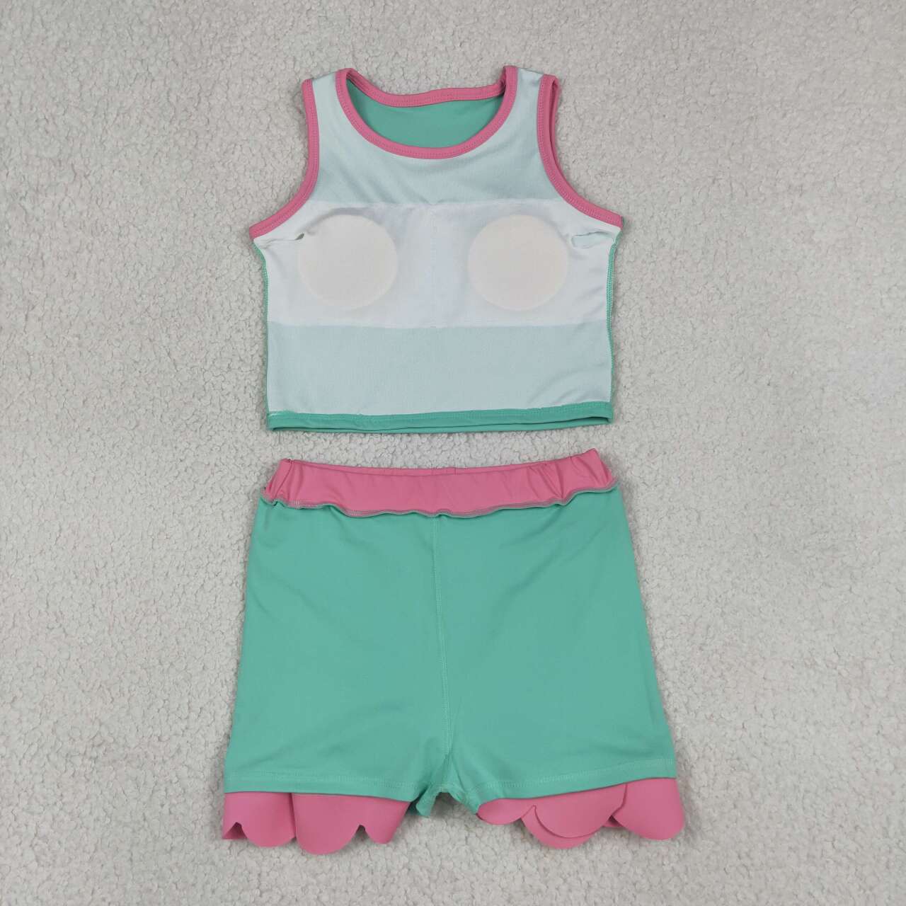 RTS NO MOQ yoga fabric cotton GSD4012 Baby Girls Summer Light Blue Sleeveless Scallop Skirt Yoga Set