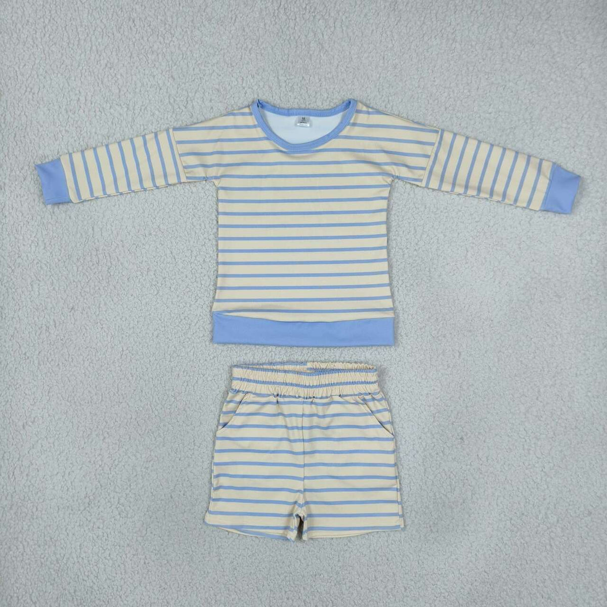 NEW RTS NO MOQ yoga fabric GLS0125 Yoga Baby Girls Yellow Blue Stripe Shirt Top Short Yoga Set