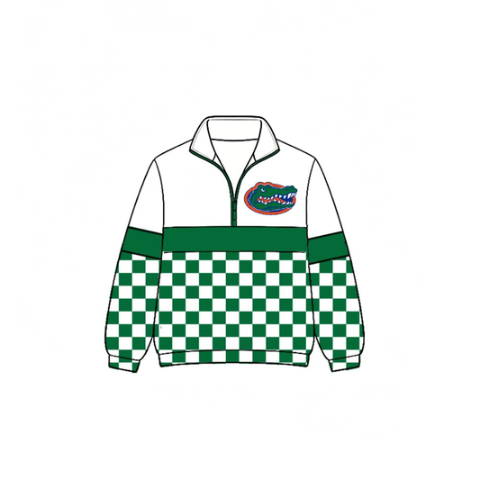 Custom moq 5 mix size milk silk summer teams Daddy and Me Green Long Sleeve Team Zipper Pullover Tops