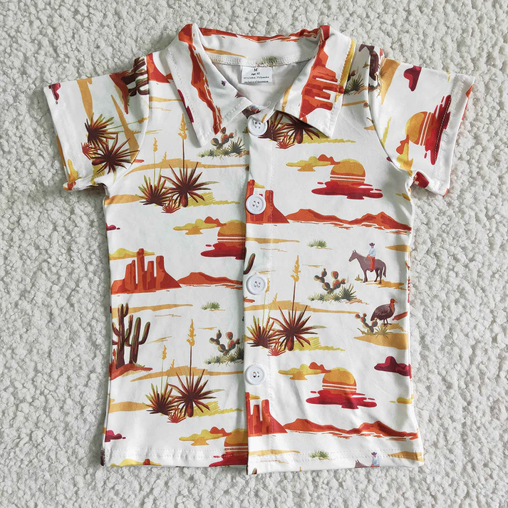 RTS Baby Boys Western Summer Sibling Button Ups Short Sleeve Shirts Tops