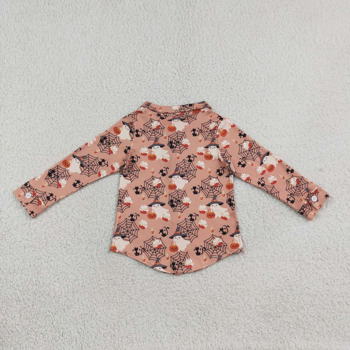 NEW RTS NO MOQ milk silk BT1902 Baby Boys Casual Long Sleeve Ghost Pumpkins Print Halloween Button Shirts Top