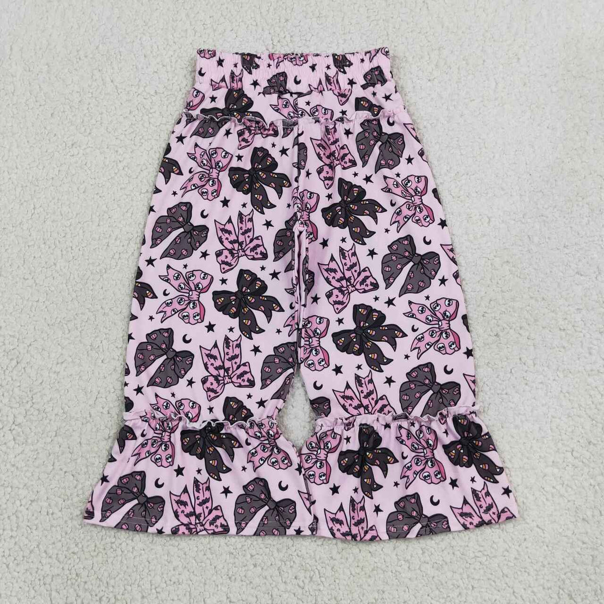 NEW RTS NO MOQ milk silk P1069 Baby Girls Black Pink Ghost Bows Stars Halloween Bell Bottom Pants Cute Bottom