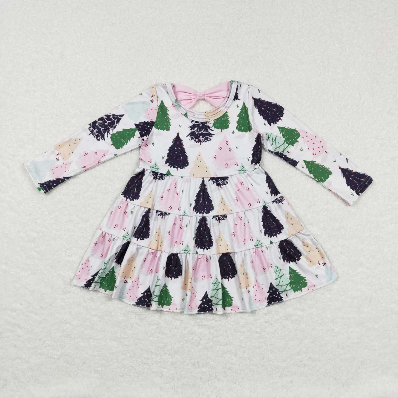 GLD0468 Colorful Christmas tree bow long-sleeved dress
