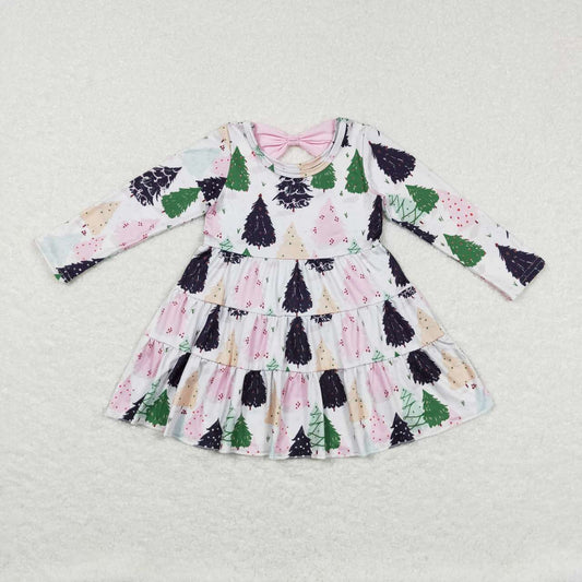 GLD0468 Colorful Christmas tree bow long-sleeved dress