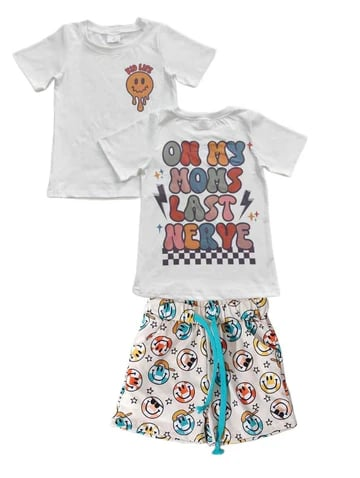 rts no moq  Short-sleeved shorts smiley face suit