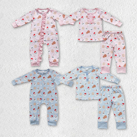 RTS NO MOQ Christmas Sibling Santa Milk Cookie Pajama Set Romper milk sillk fabric