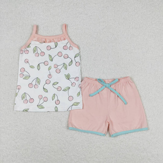 RTS GSSO0865 Girls cherry suspender shorts summer suit