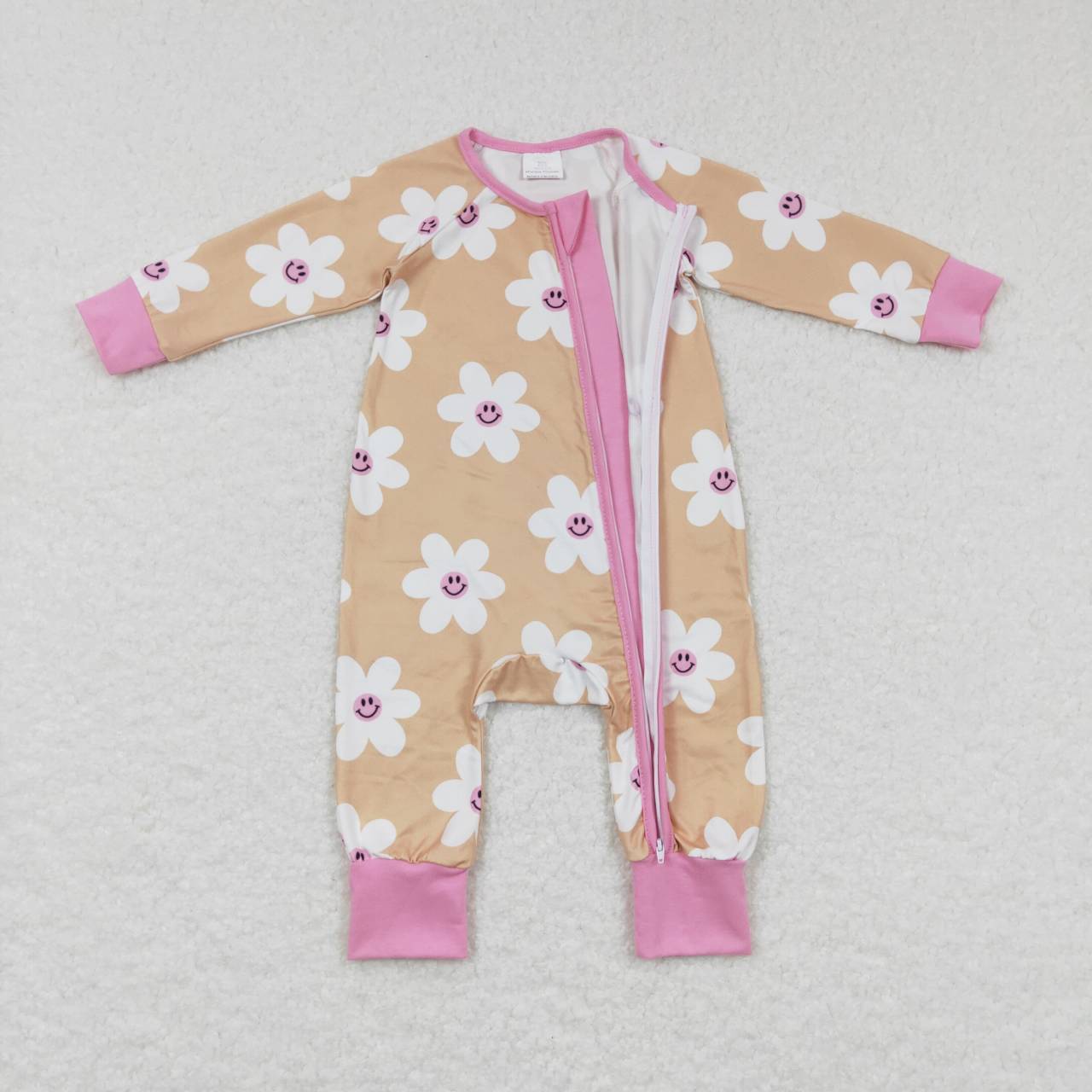 LR0732 Floral Yellow Pink Zip Long Sleeve Jumpsuit