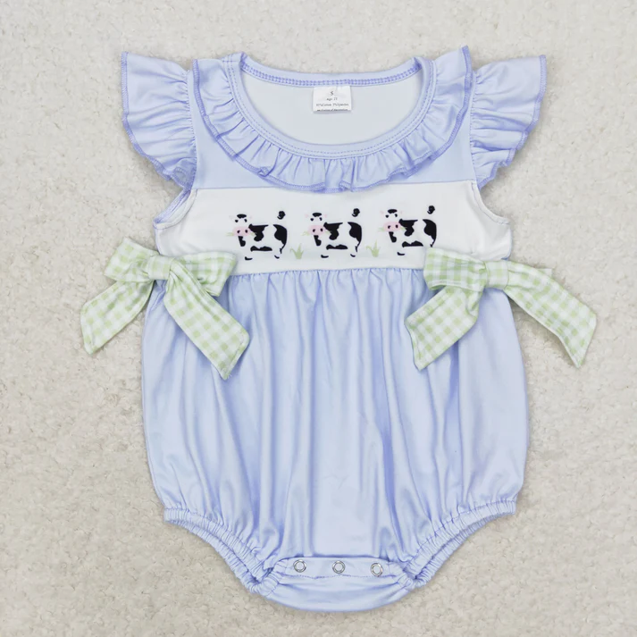 RTS NO MOQ Baby Girls Boys Cows Western Sibling Dresses Rompers Sets print cow