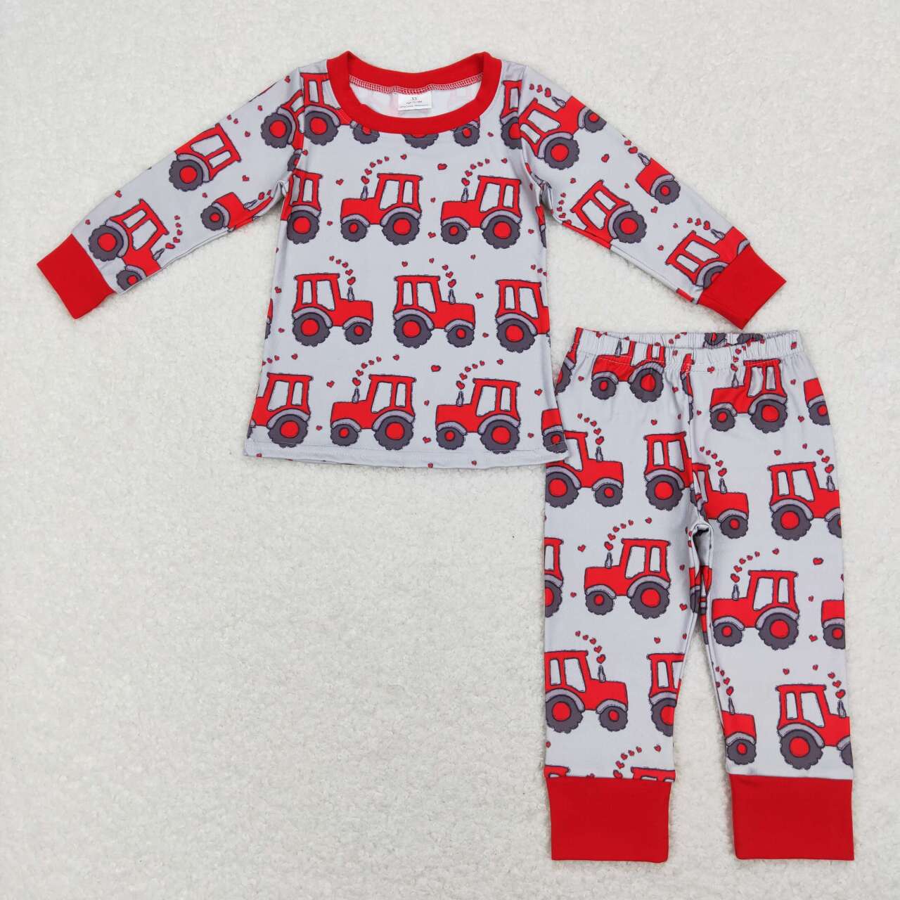 RTS NO MOQ（In Stock ) BLP0449 Love tractor gray-red long-sleeved trousers suit