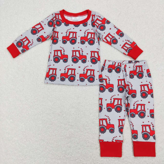RTS NO MOQ（In Stock ) BLP0449 Love tractor gray-red long-sleeved trousers suit