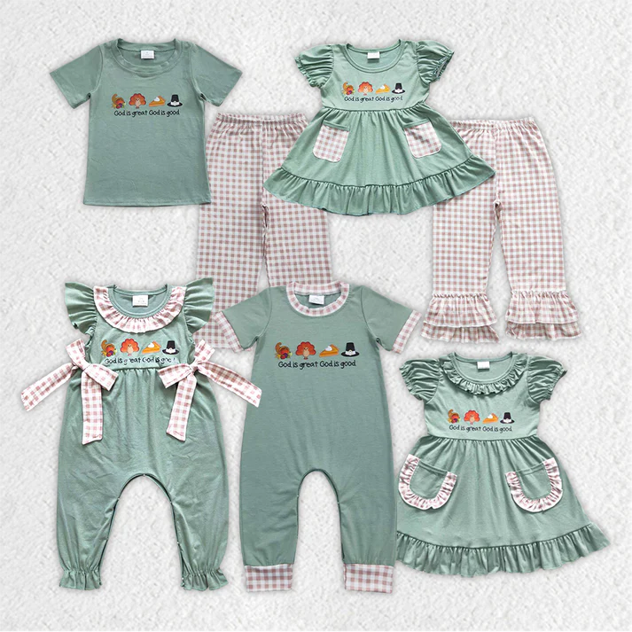 RTS NO MOQ cotton clothing Thanksgiving Turkey Sibling Outfits Clothes Sets Thanksgiving Day viny