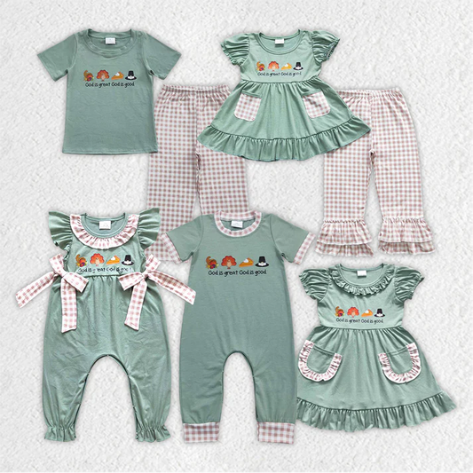 RTS NO MOQ cotton clothing Thanksgiving Turkey Sibling Outfits Clothes Sets Thanksgiving Day viny