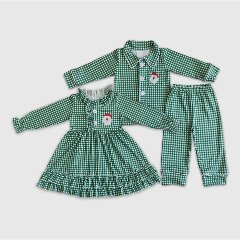 RTS Christmas pajamas, Christmas season Santa plaid nightgown pajamas for boys and girls