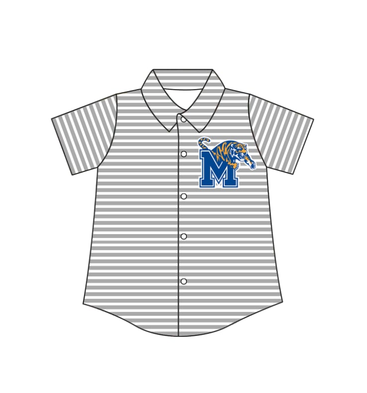 Custom moq 5 mix size milk silk summer teams Little Boys Casual Striped Button Front Short Sleeve Top