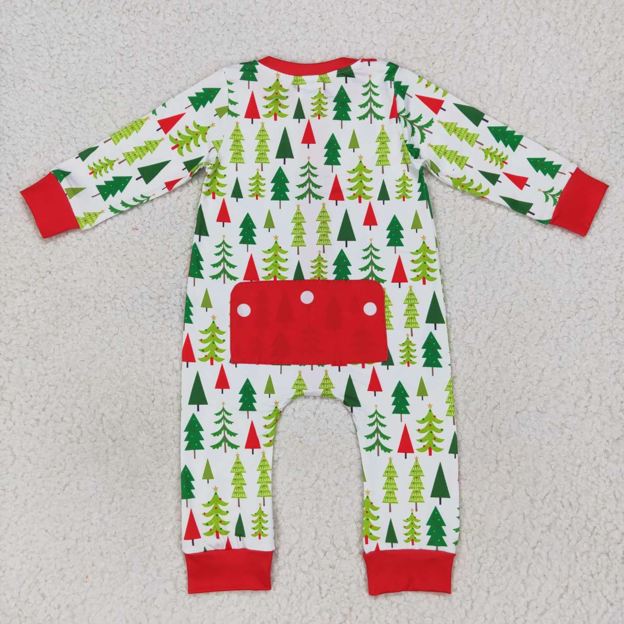 RTS NO MOQ（In Stock) LR0627 Christmas Tree Red and White Zip Long Sleeve Jumpsuit