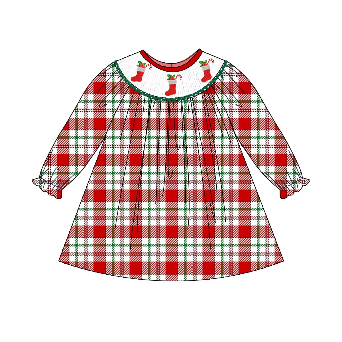 Custom moq 3 eta 6-8weeks Red plaid lace cuffs long sleeve short skirt