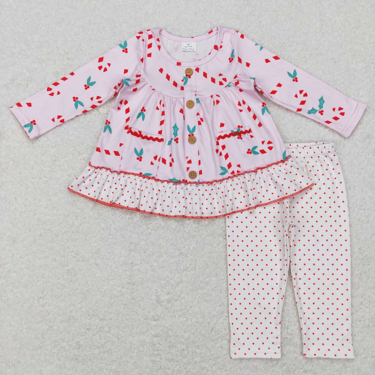 GLP0953 Colorful Christmas tree pine lace white long-sleeved striped trousers suit