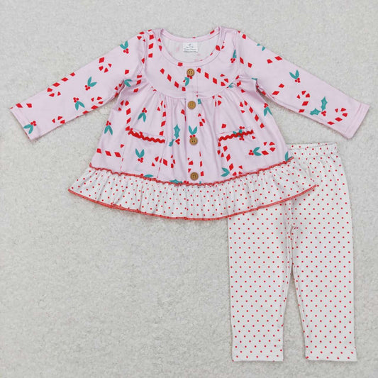 GLP0953 Colorful Christmas tree pine lace white long-sleeved striped trousers suit