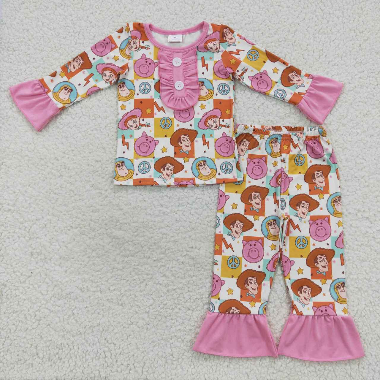 Cute Clothes  GLP0669 Baby Girls Pink Long Sleeves Ruffle Pajamas Clothes Sets