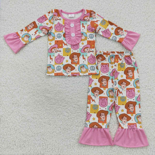 Cute Clothes  GLP0669 Baby Girls Pink Long Sleeves Ruffle Pajamas Clothes Sets