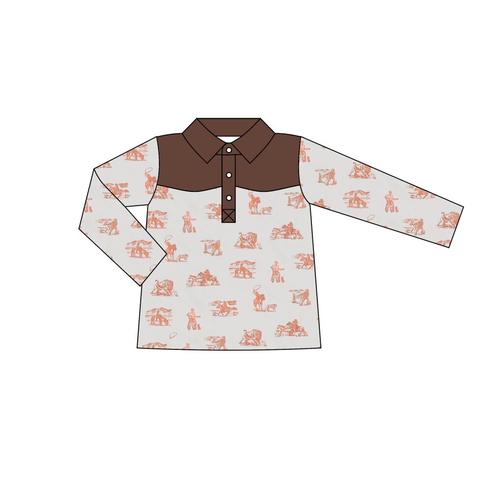 Custom kids long sleeve top horse riding print moq 5