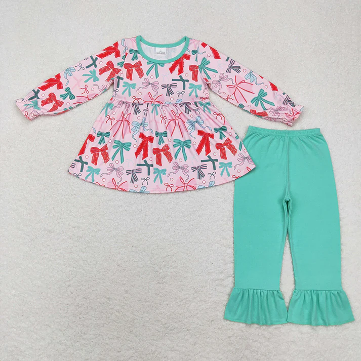 RTS NO MOQ Christmas Pink Bows Sibling outfits