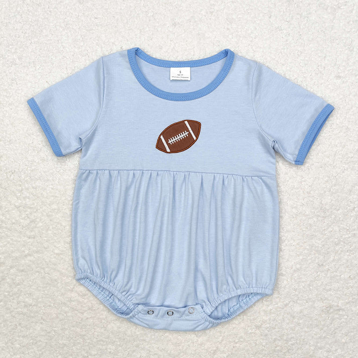 RTS NO MOQ Baby Infant Girls Boys Sibling Football Short Sleeve Rompers Cotton embroidery