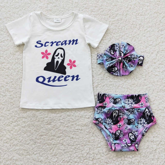 GBO0170 scream queen mask flower white short-sleeved blue purple briefs headwear set