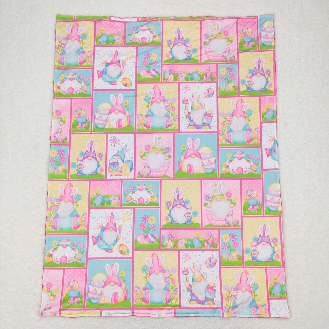 BL0094 Easter Egg Rabbit Ears Elf Plaid Rose Red Baby Blanket