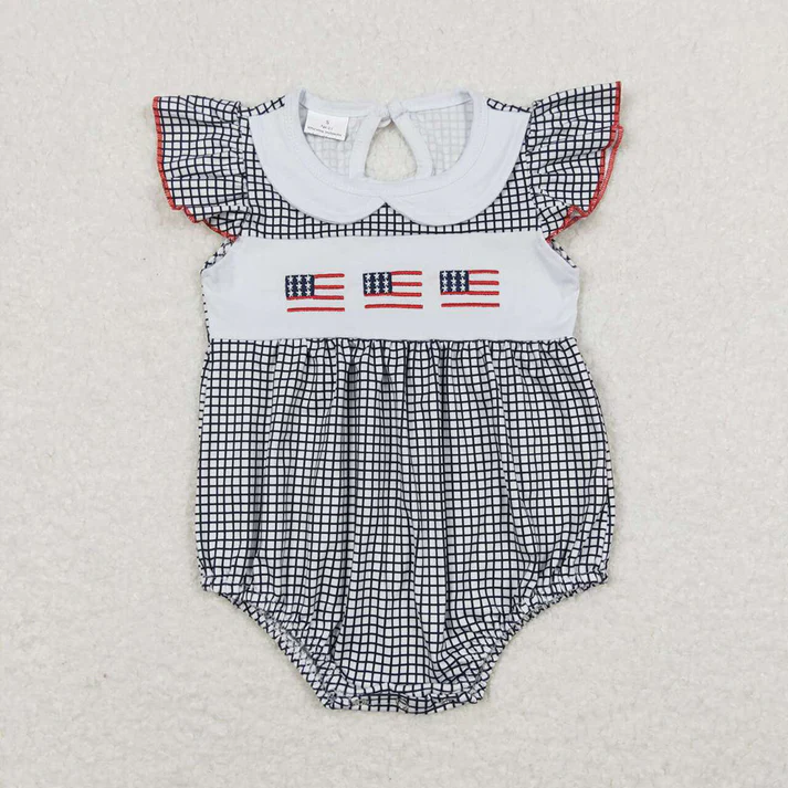 RTS Baby Girls Flag 4th Of July Sibling Rompers Dresses Clothes Sets