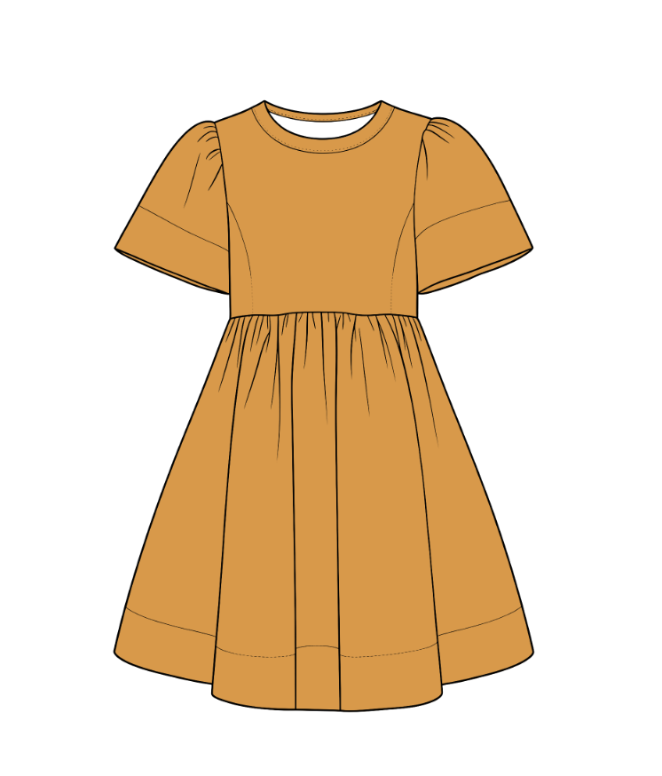 custom moq 5 mix size cotton Baby Girls Solid Short Sleeve Round Neck Gathered Waist Swing Dress