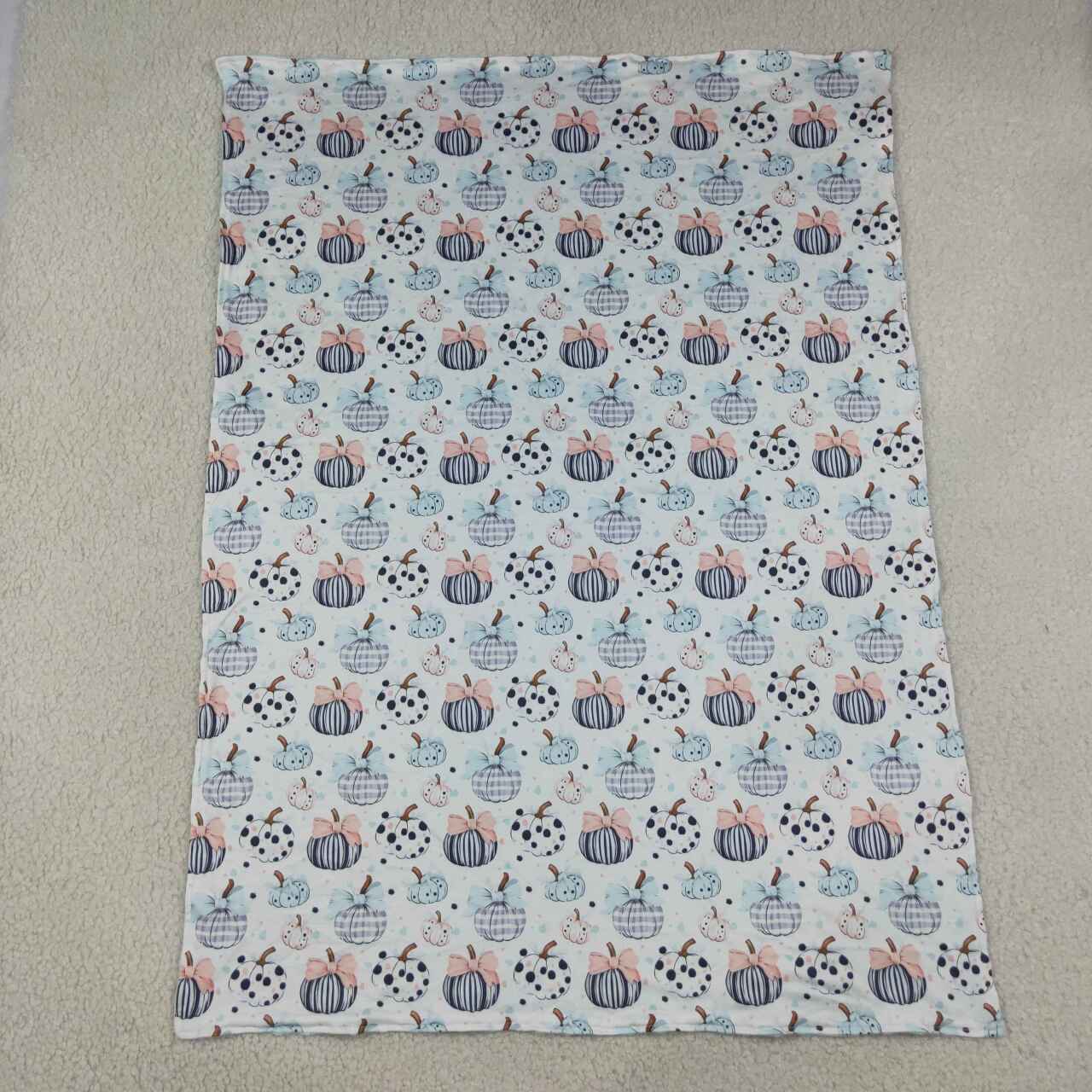 NEW RTS NO MOQ Blankets BL0253 Baby Polka Dots Bows Pumpkins Fall Print Blankets