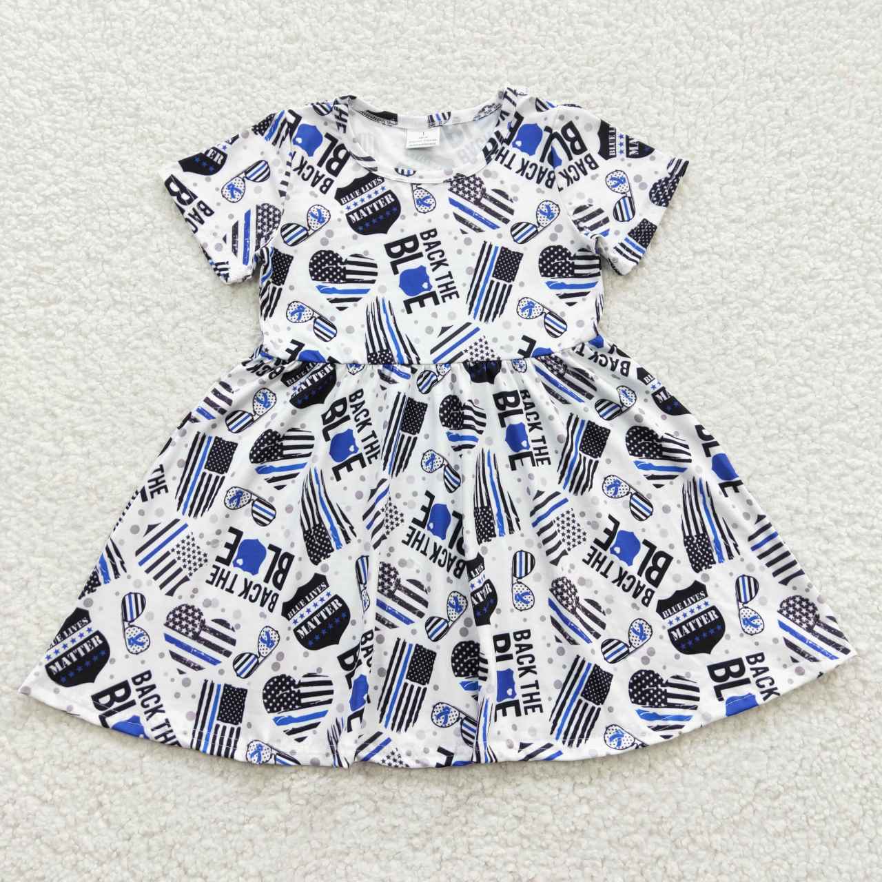 RTS NO MOQ（In Stock ) GSD0321 BACK THE BLUE black flag short sleeve dress