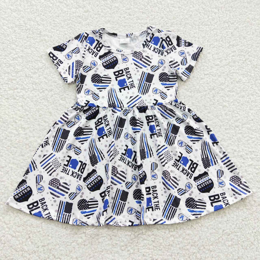 RTS NO MOQ（In Stock ) GSD0321 BACK THE BLUE black flag short sleeve dress