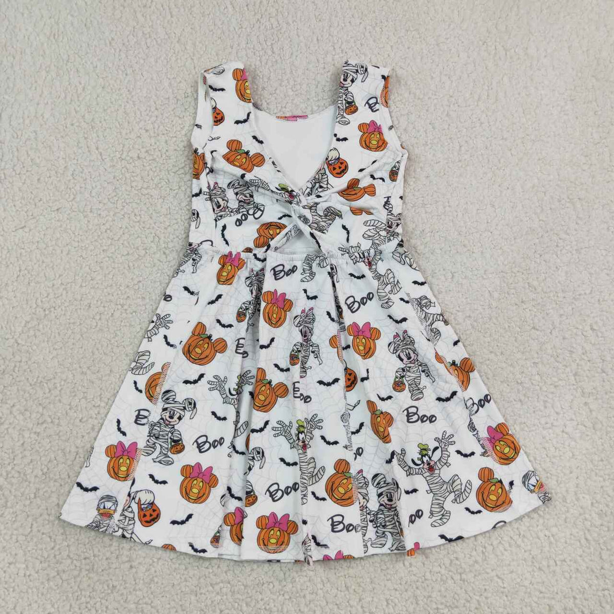 NEW RTS NO MOQ yoga fabric GSD4291 Yoga Cute Clothes Baby Girls Pumpkin Halloween Print Sleeveless Knee Length Athletic Dress