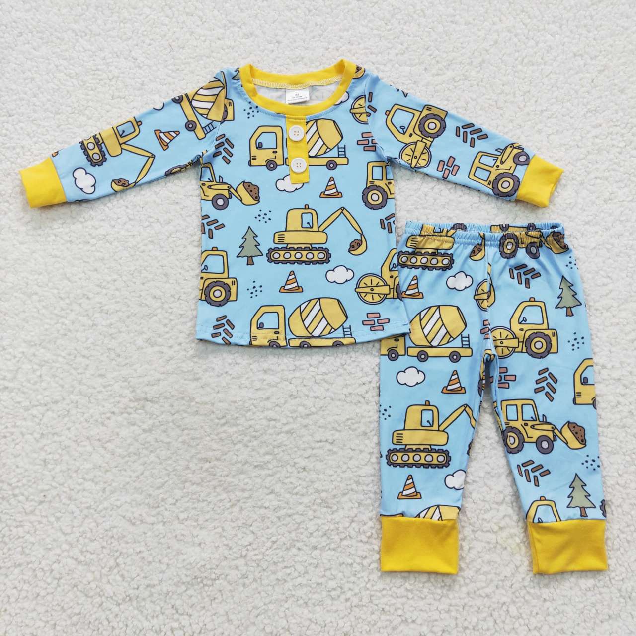RTS NO MOQ（In Stock ) Engineering vehicle excavator blue and yellow long-sleeved trousers suit