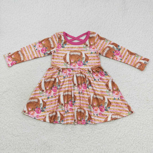 RTS NO MOQ（In Stock ) Rugby floral pink long sleeve dress