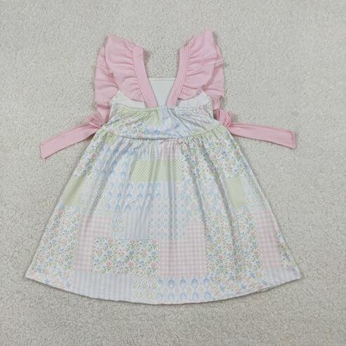 RTS NO MOQ Sibling Baby Girls Checked Tunic And Ruffle Shorts Set Floral Knee-Length Dress Rompers for Little Girls