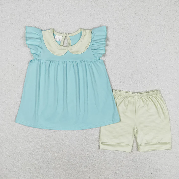RTS Baby Girls Sibling Sister Flutter Sleeve Ruffle Tunic Shorts Clothes Sets cotton sets