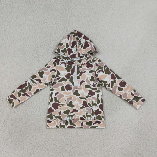 NEW RTS NO MOQ milk silk BT1852 Baby Boys Long Sleeve Camo Zip Pocket Hoodies Top