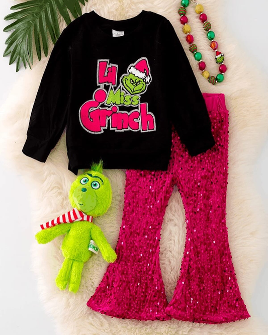 Custom moq 3 eta 6-8 weeks Christmas black letter sequined trousers Christmas suit