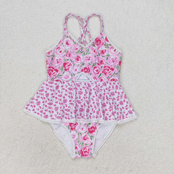 RTS NO MOQ Baby Girls Summer Ruffle One Piece Sibling Sister Swimsuits