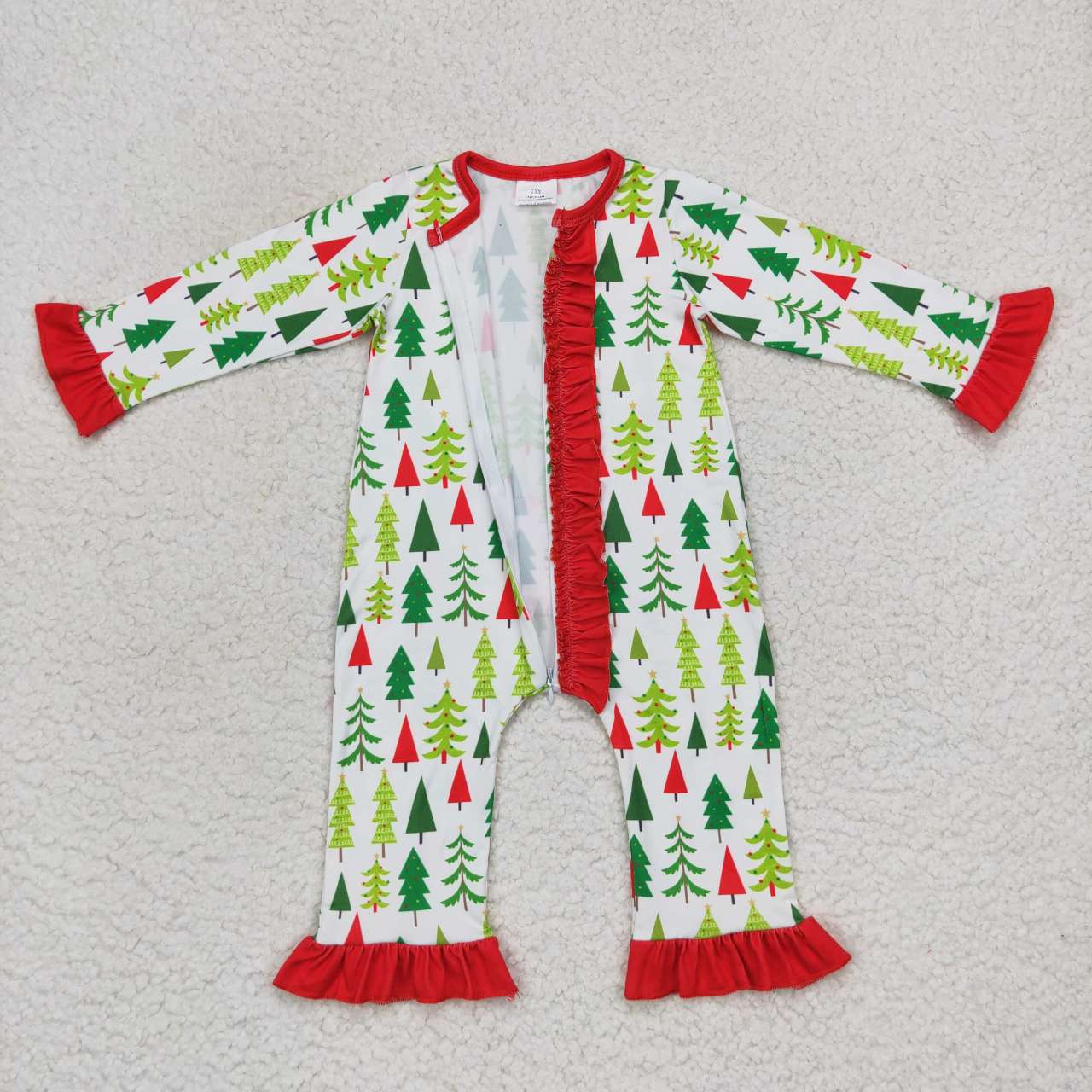 LR0626 Christmas tree lace red and white zipper long-sleeved jumpsuit