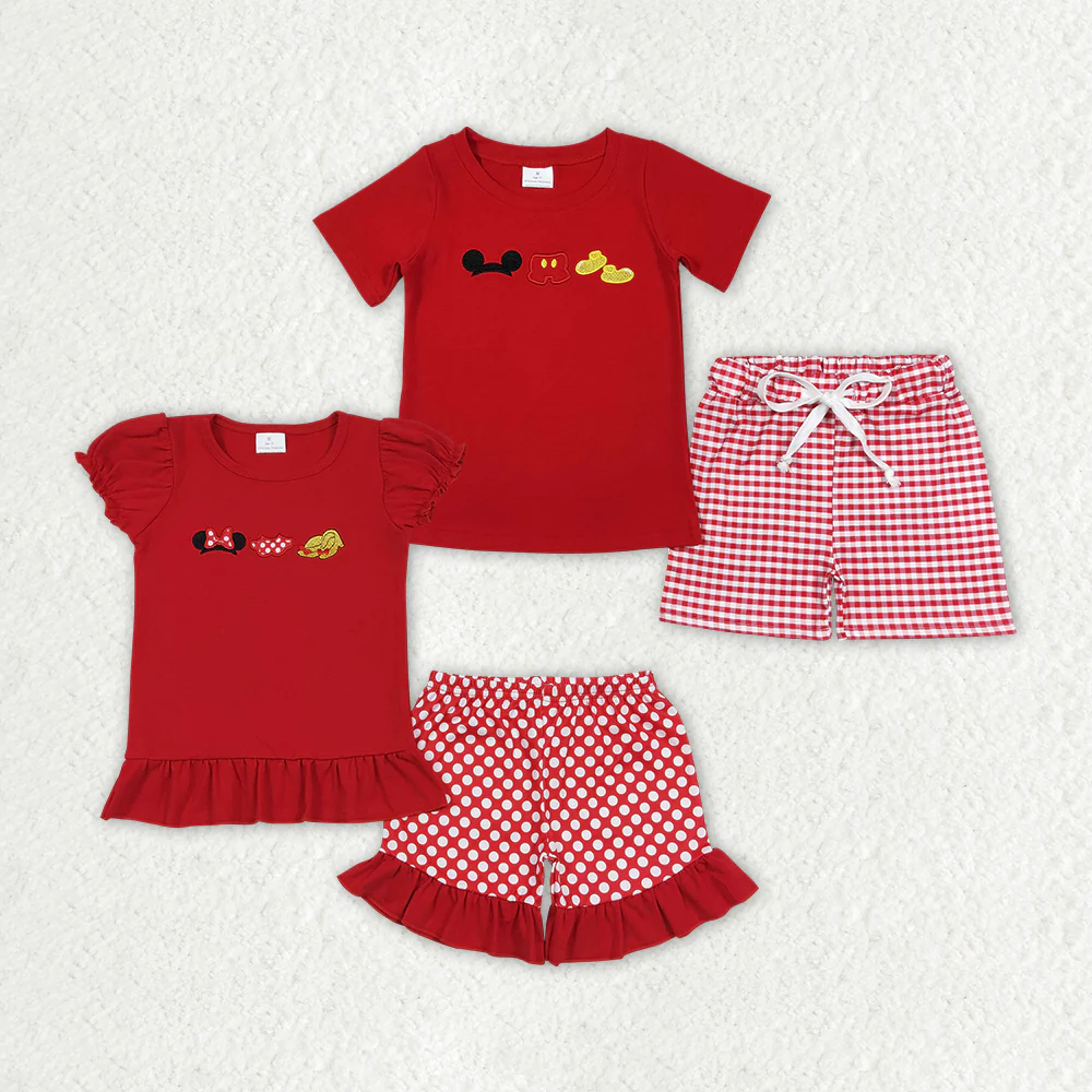 RTS NO MOQ Baby Girls Boys Sibling Shoes Tee Shirts Shorts Outfits Clothes Sets
