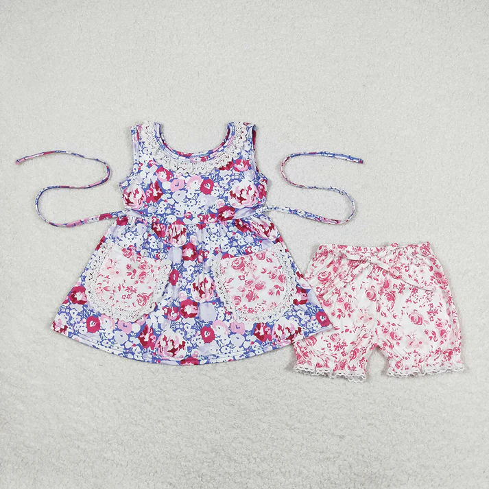 RTS Baby Girls Purple Flowers Pockets Sibling Sister Dresses Clothes Sets