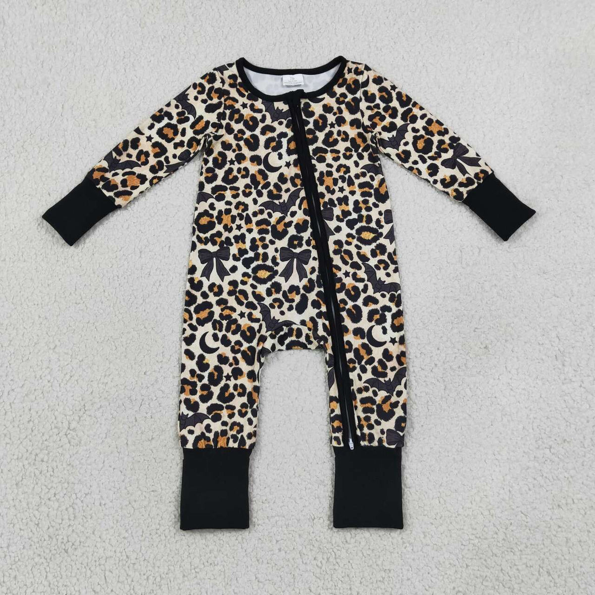 NEW RTS NO MOQ milk silk LR3242 Baby Boys Leopard Bats Halloween Print Zip Front Convertible Romper