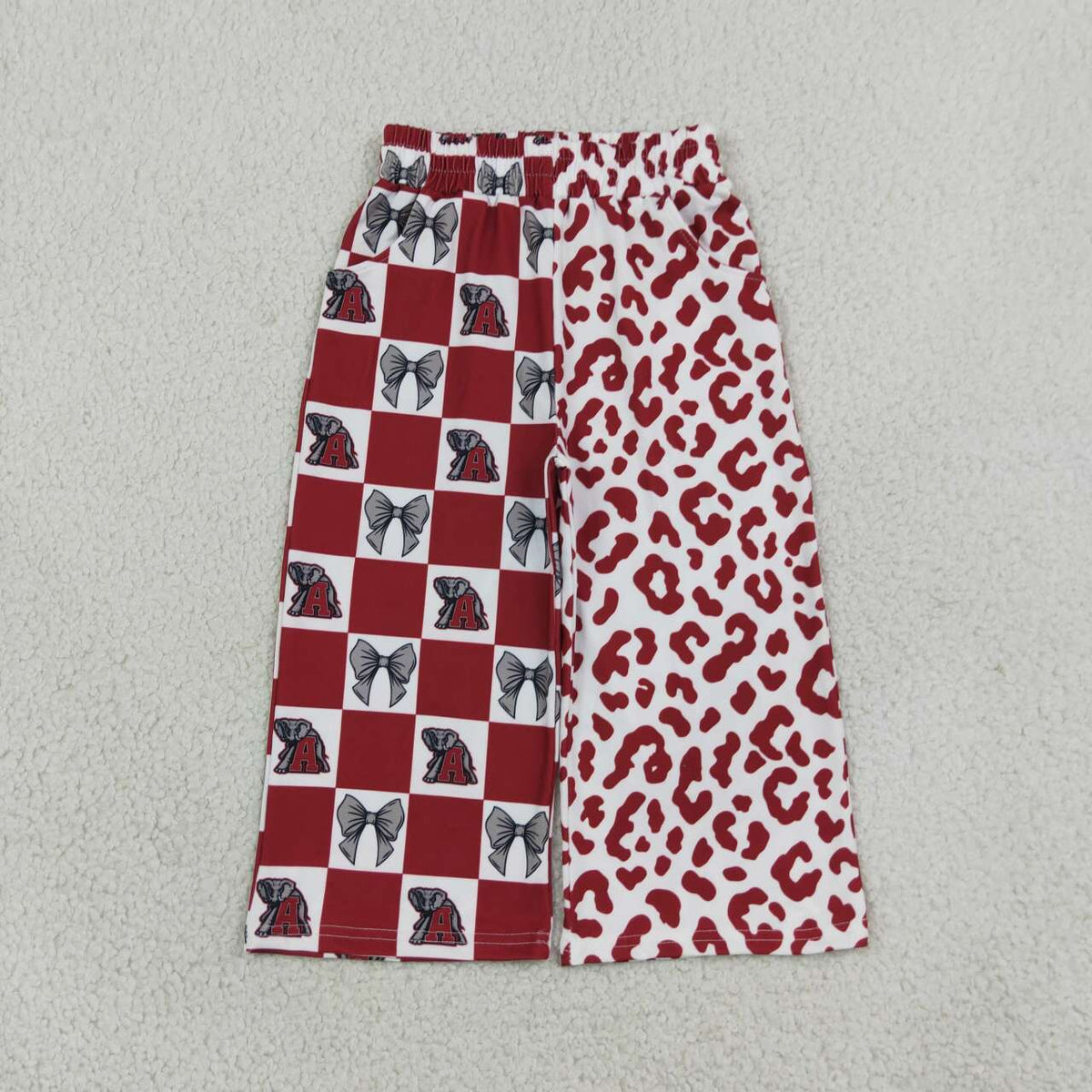 NEW RTS NO MOQ milk silk P1123 Baby Girls Red Bows Checked Leopard Team Pockets Straight Pants