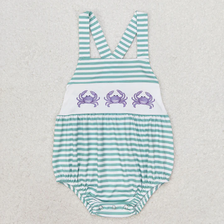 RTS NO MOQ Baby Boys Blue Crabs Sibling Brother Rompers Shorts Clothes Sets