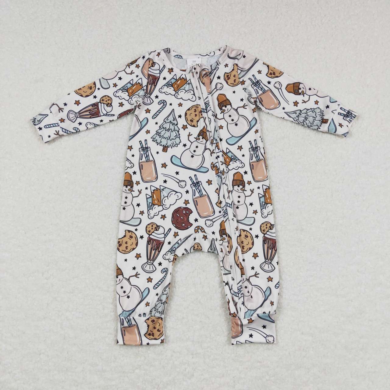 RTS NO MOQ LR0651 Cookies Milk Snowman Christmas Tree Beige Zip Long Sleeve Jumpsuit